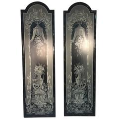 Magnificent Pair of Maitland-Smith Neoclassical Style Hand-Painted Wall Panels