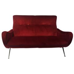 Sensational Burgundy Italian Settee or Couch in the Manner of Marco Zanuso