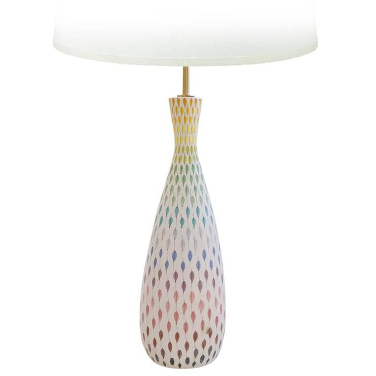 Bitossi Raymor Ceramic Table Lamp Multi Colored Feather Signed Italy Bitossi Raymor Ceramic Table Lamp Multi Colored Feather Signed Italy 1950 S For