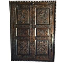 Antique Hall Bathroom Cupboard 18th Century Heavily Carved Two-Door