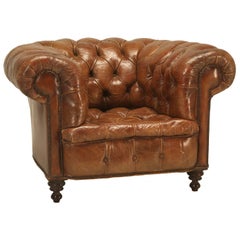 Antique Chesterfield Chair in Original Leather and Horsehair Stuffing circa 1900