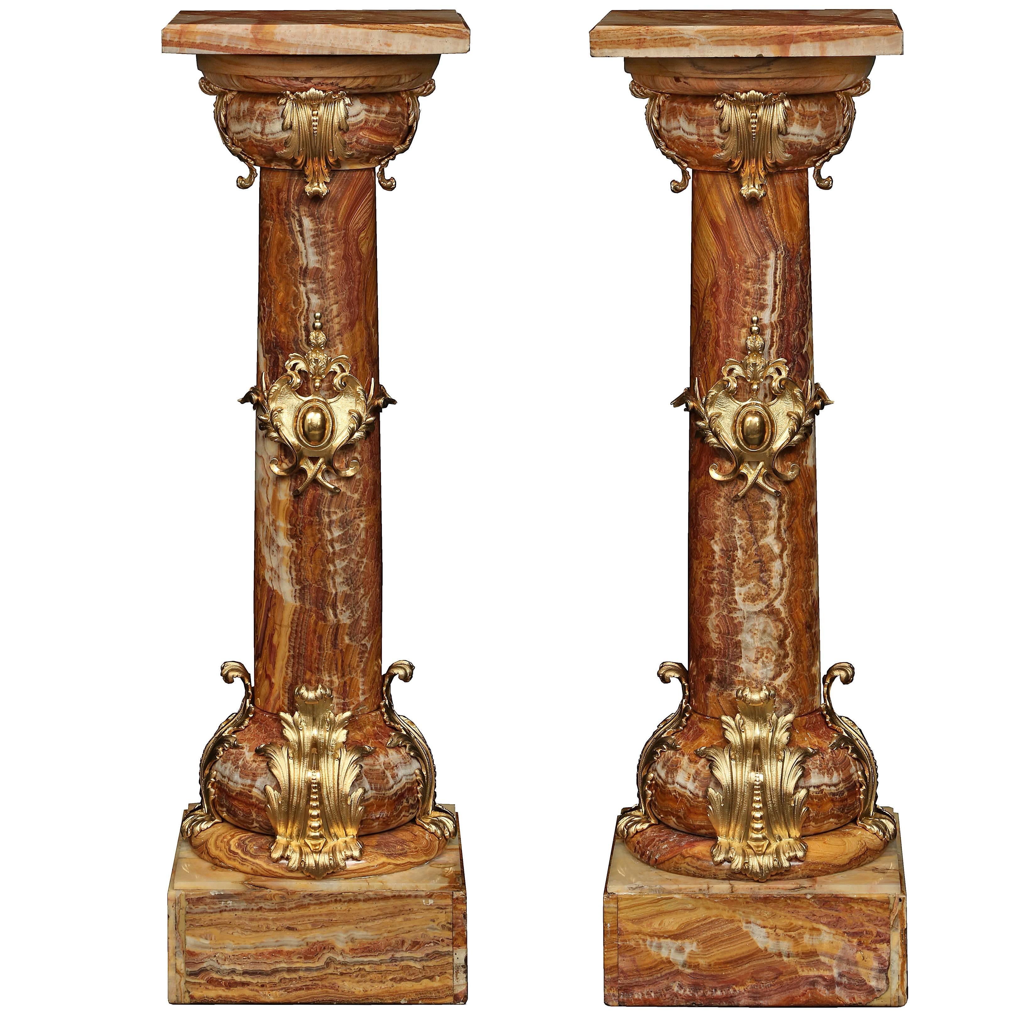 French 19th Century Belle Époque Period Onyx and Ormolu-Mounted Pedestals