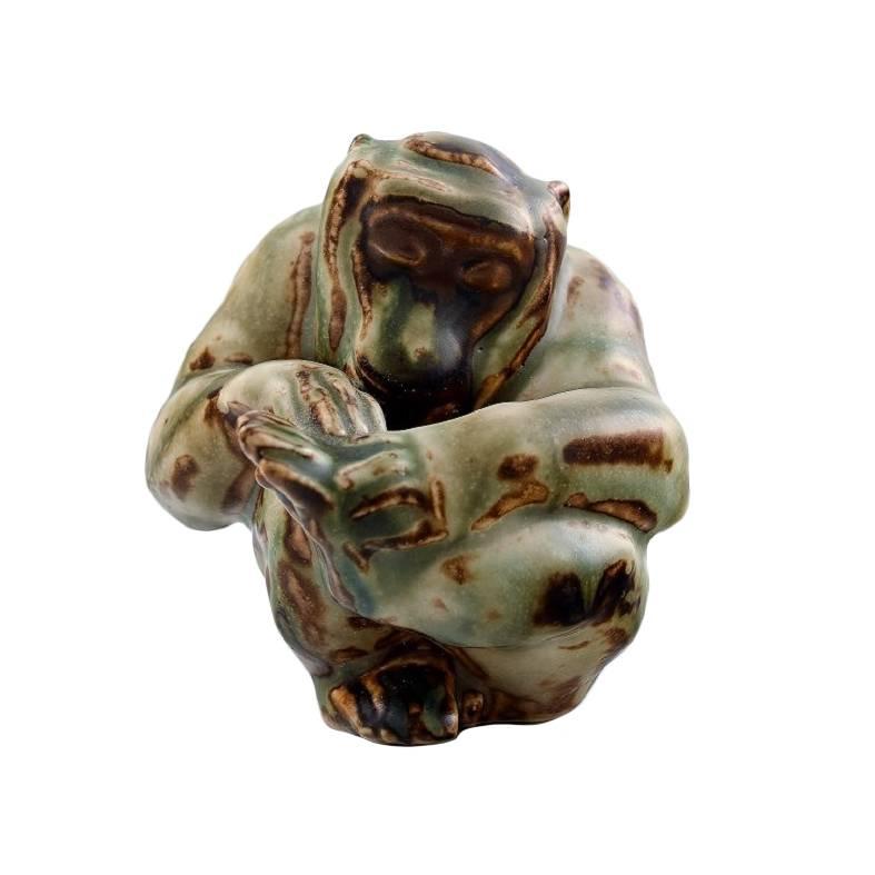 Knud Kyhn for Royal Copenhagen, Stoneware Figure, Monkey, Light Glaze