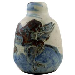 Unique Knud Kyhn for B&G/ Bing & Grondahl Art Pottery Vase Decorated with Otter