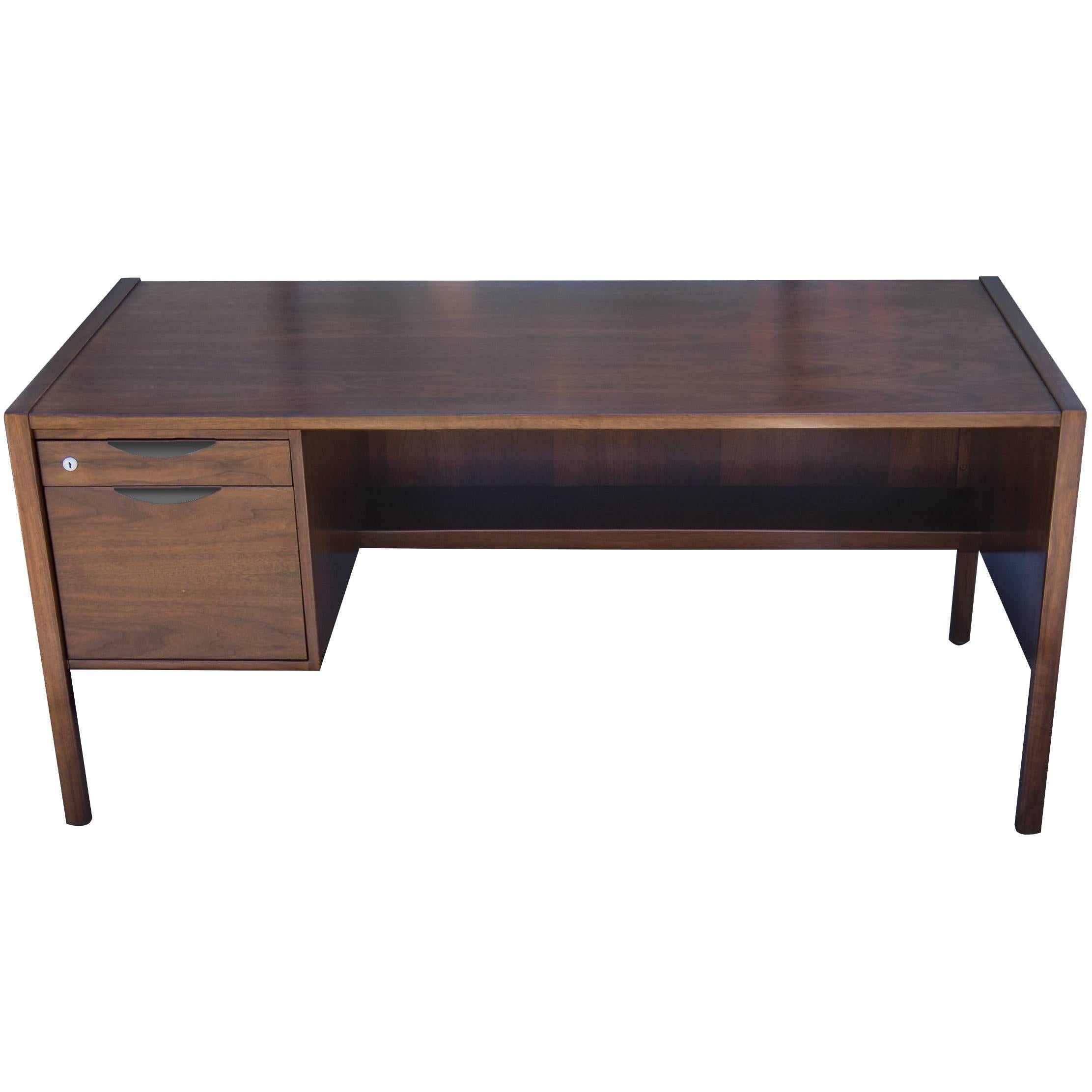 Jens Risom Single Pedestal Executive Desk in Walnut at 1stDibs