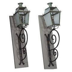 Pair of Victorian Style Iron Copper and Glass Parisian Street Lanterns 4