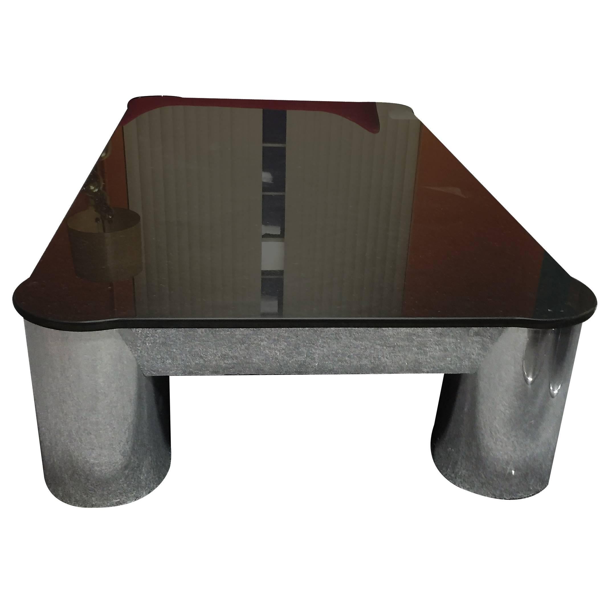 Spectacular Monumental Karl Springer Style Black Granite and Chrome Coffee Table For Sale