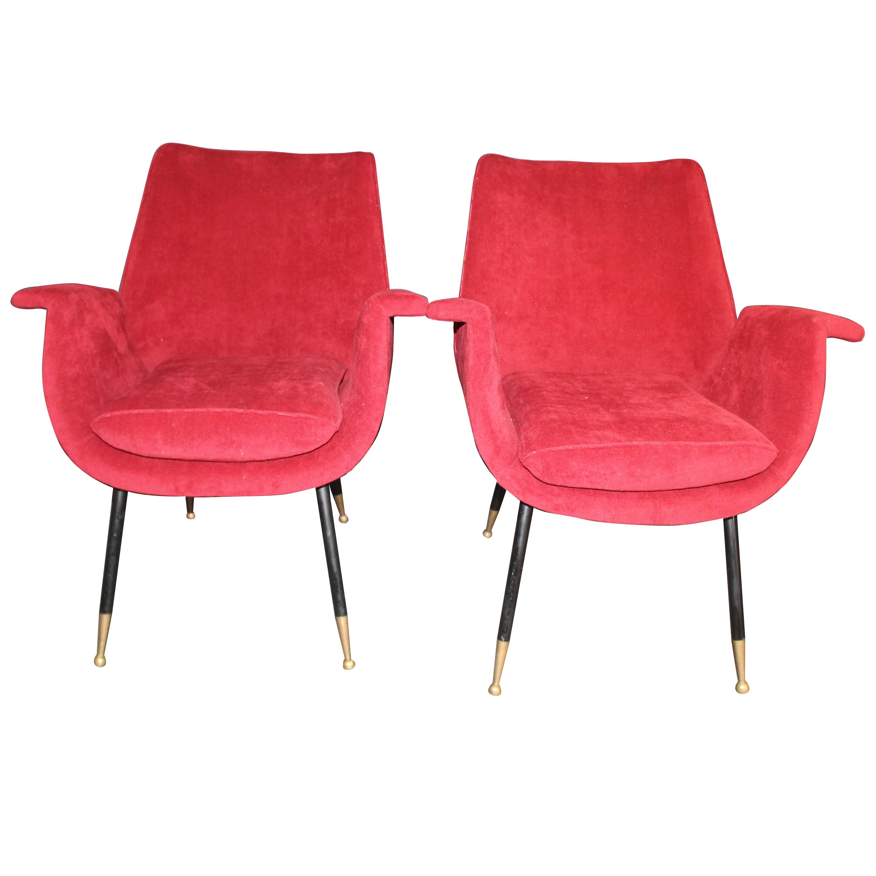 Pair of Italian, 1950s Little Armchairs by Gastone Rinaldi for Rima For Sale
