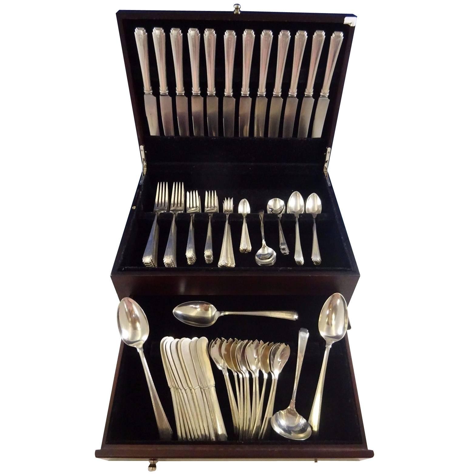 Rhythm by Wallace Sterling Silver Flatware Service for 12 Dinner Set 109 Pieces For Sale