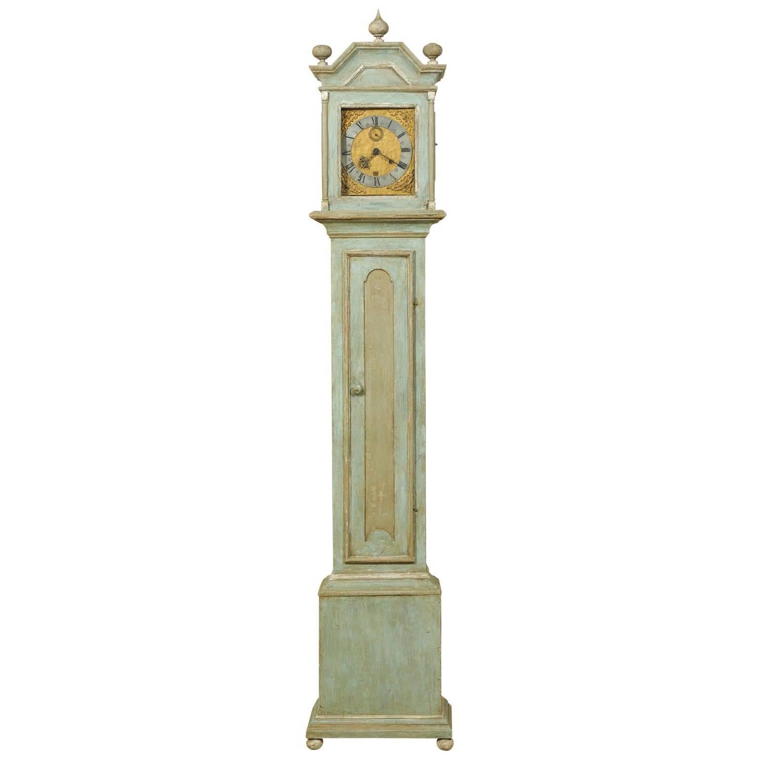 19th Century Swedish Painted Wood Clock with Linear Profile