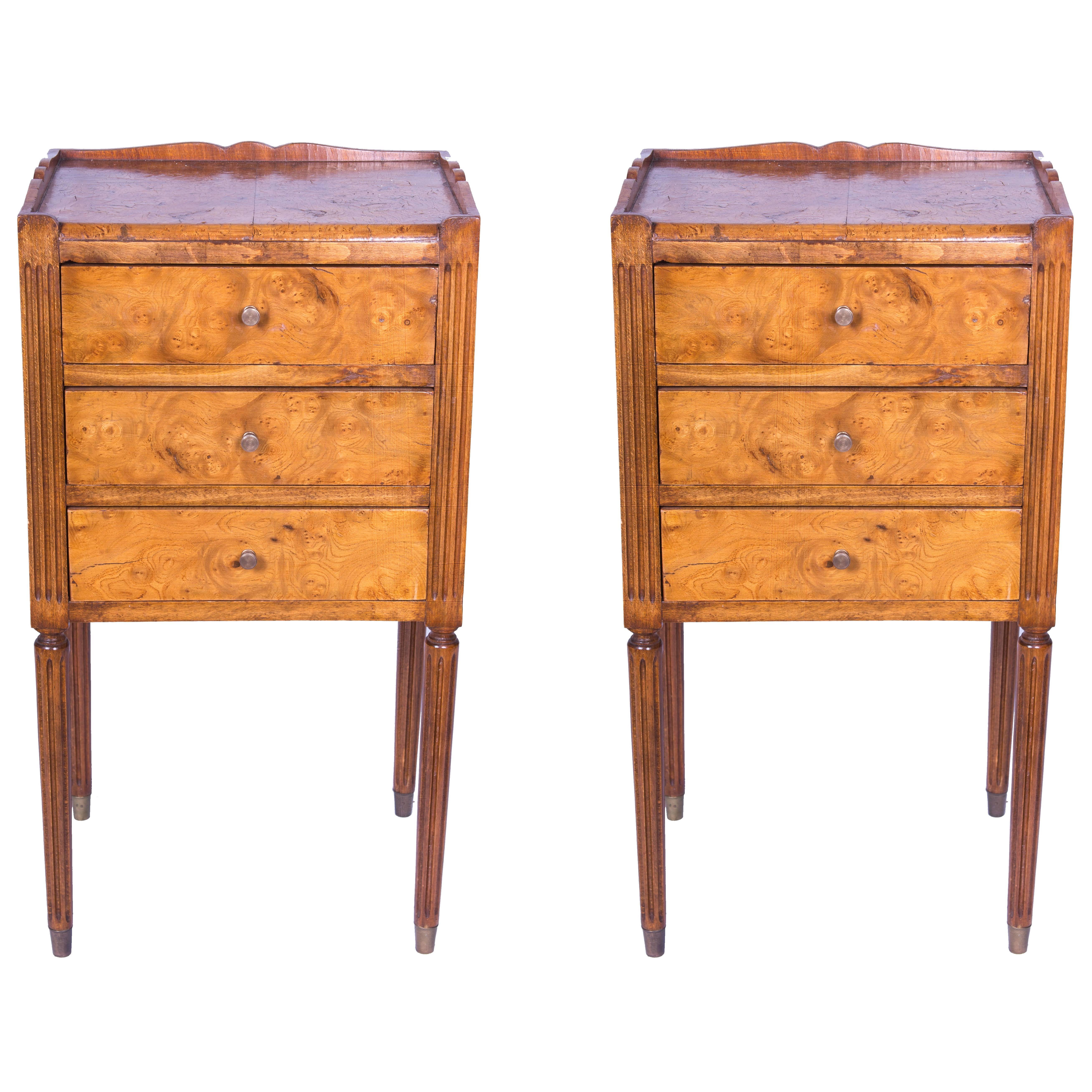 Pair of Burled Elm Continential Side Tables