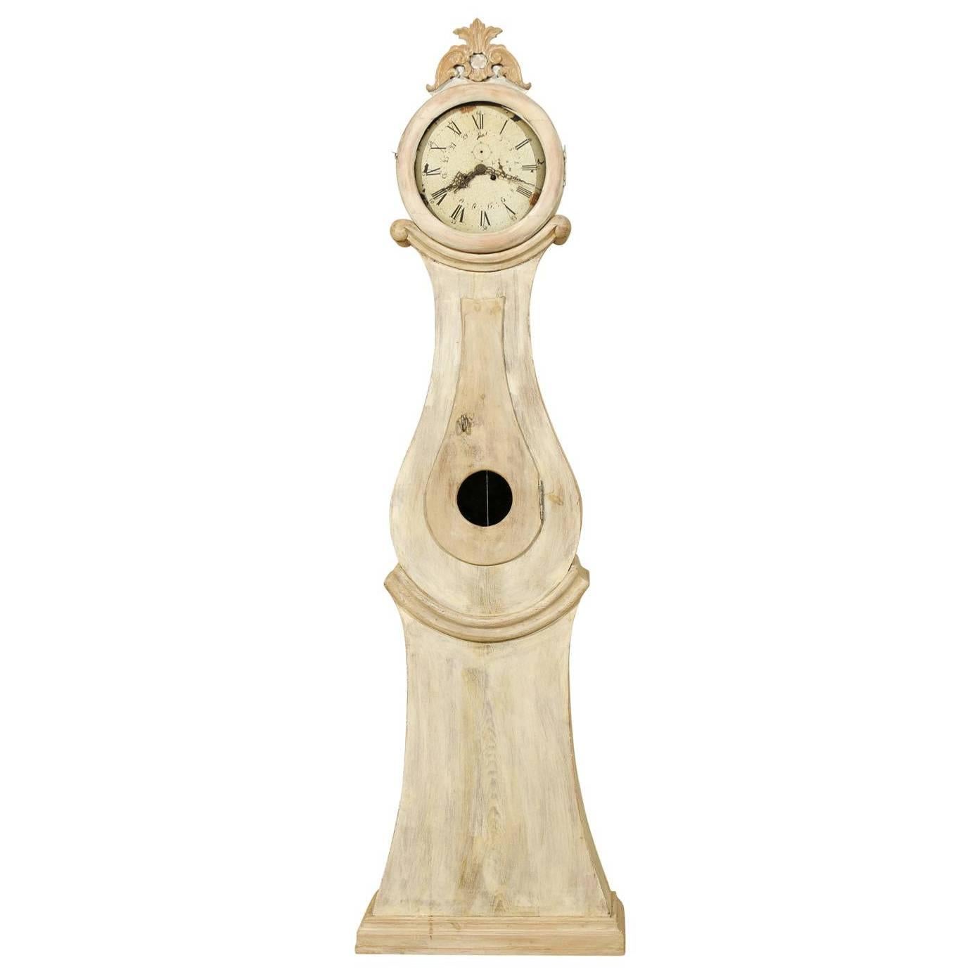 Swedish Early 19th Century Clock with Delicately Carved Crest