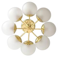   Kaiser Brass & Glass Globes Chandelier, 1960s Stilnovo Style  