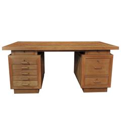 1950 French Oak Design Nine-Drawer Desk