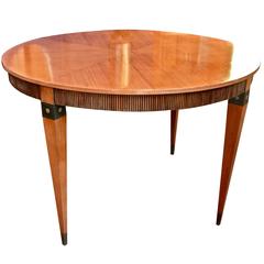 Italian Round Dining Table in Walnut with Bronze Inserts