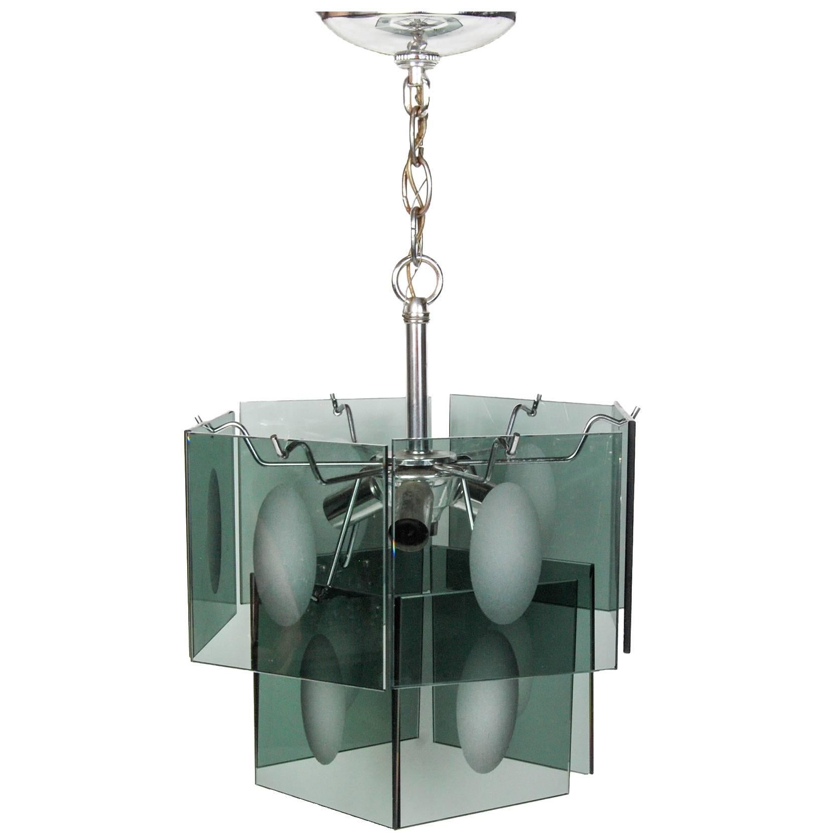 Italian Smoked Glass Two-Tier Chandelier, 1960s For Sale