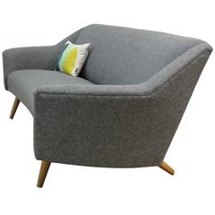Danish Refurbished Midcentury Curved Three-Seat Sofa