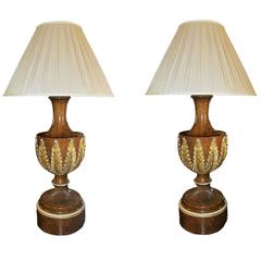 Pair of Faux Burl Walnut and Parcel-Gilt Neoclassical Style Lamps