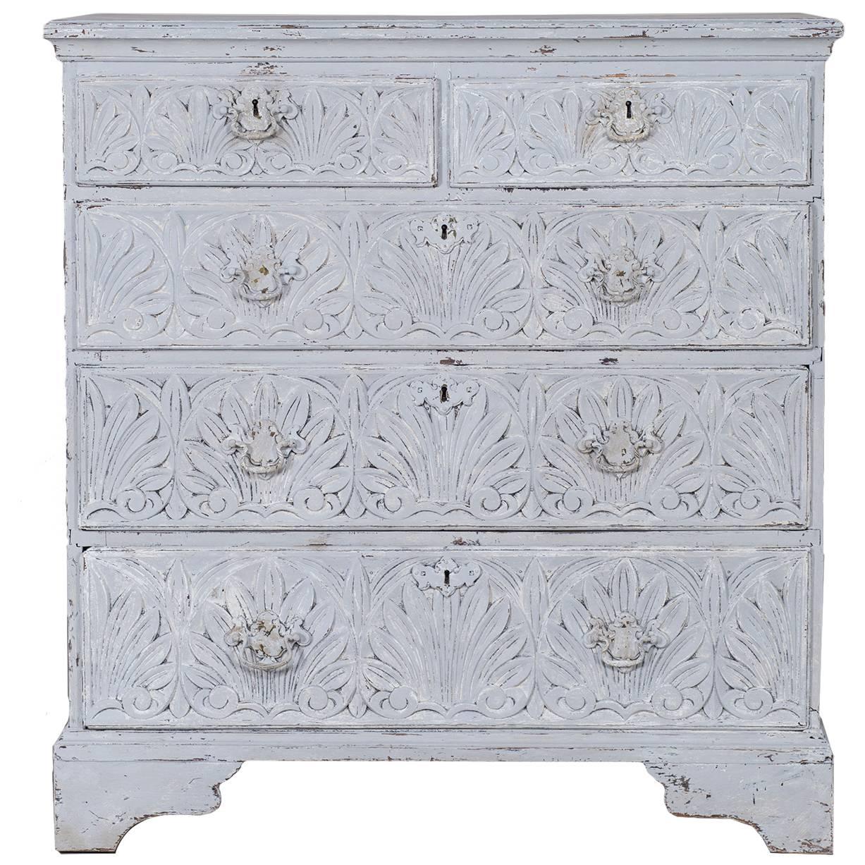 Antique English Jacobean Oak Chest of Drawers Painted Finish, circa 1840