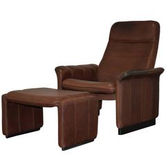 Vintage Swiss de Sede DS 50 executive reclining lounge armchair and ottoman. 