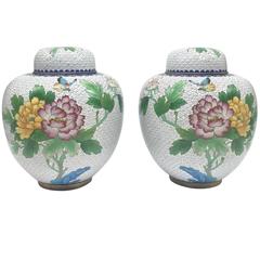 Vintage Pair of Large Cloisonné Ginger Jars