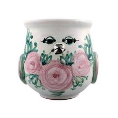 Bjorn Wiinblad Unique Ceramic Vase or Flower Pot, Pink and Green Glaze
