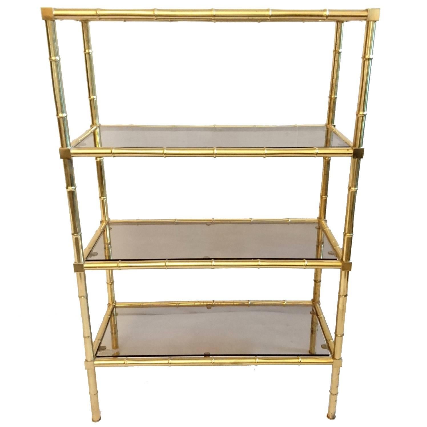 Faux Bamboo Étagère in Brass
