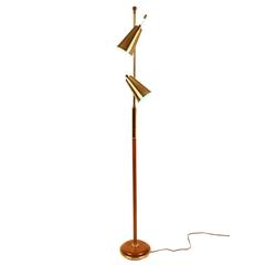 1960S Brass and Walnut Floor Lamp , USA
