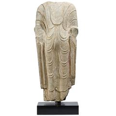 Ancient Carved Torso of Buddha, China, Qi Dynasty, circa 550 A.D 6