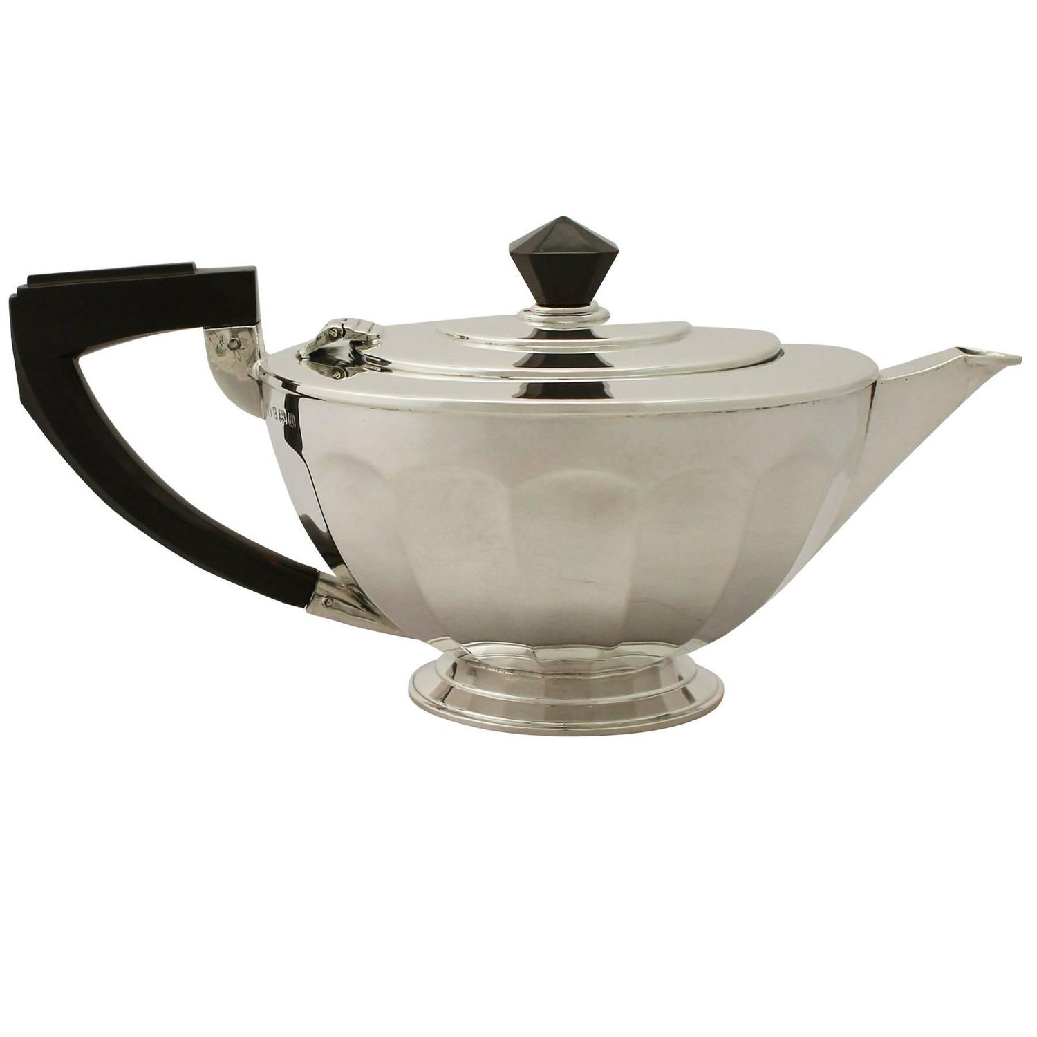 1930s Art Deco Style Antique V Sterling Silver Teapot For Sale