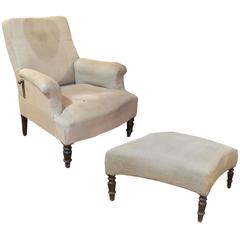 French Napoleon III Reclining Chair with Ottoman