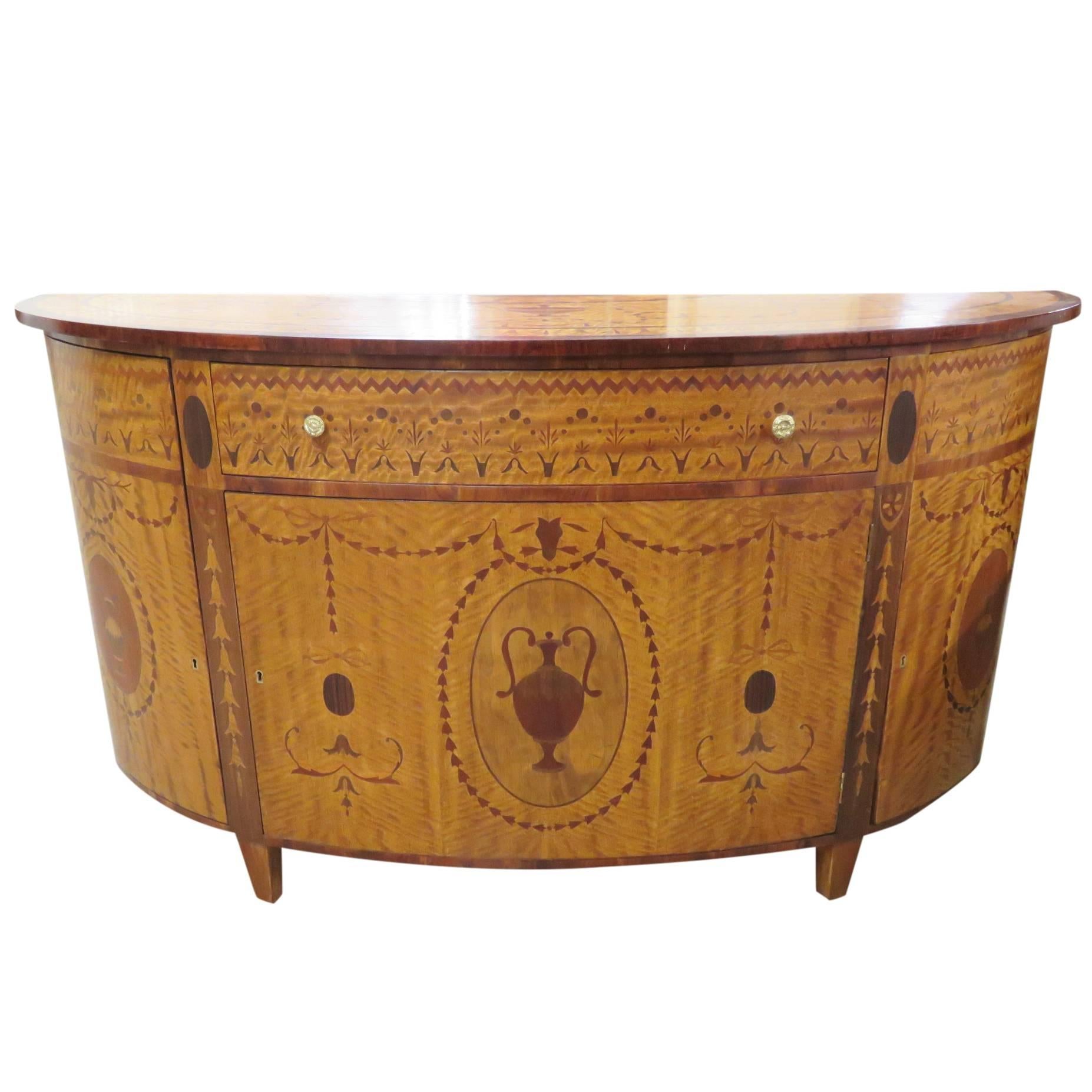 Custom-Made Adams Style Inlaid Demilune Commode