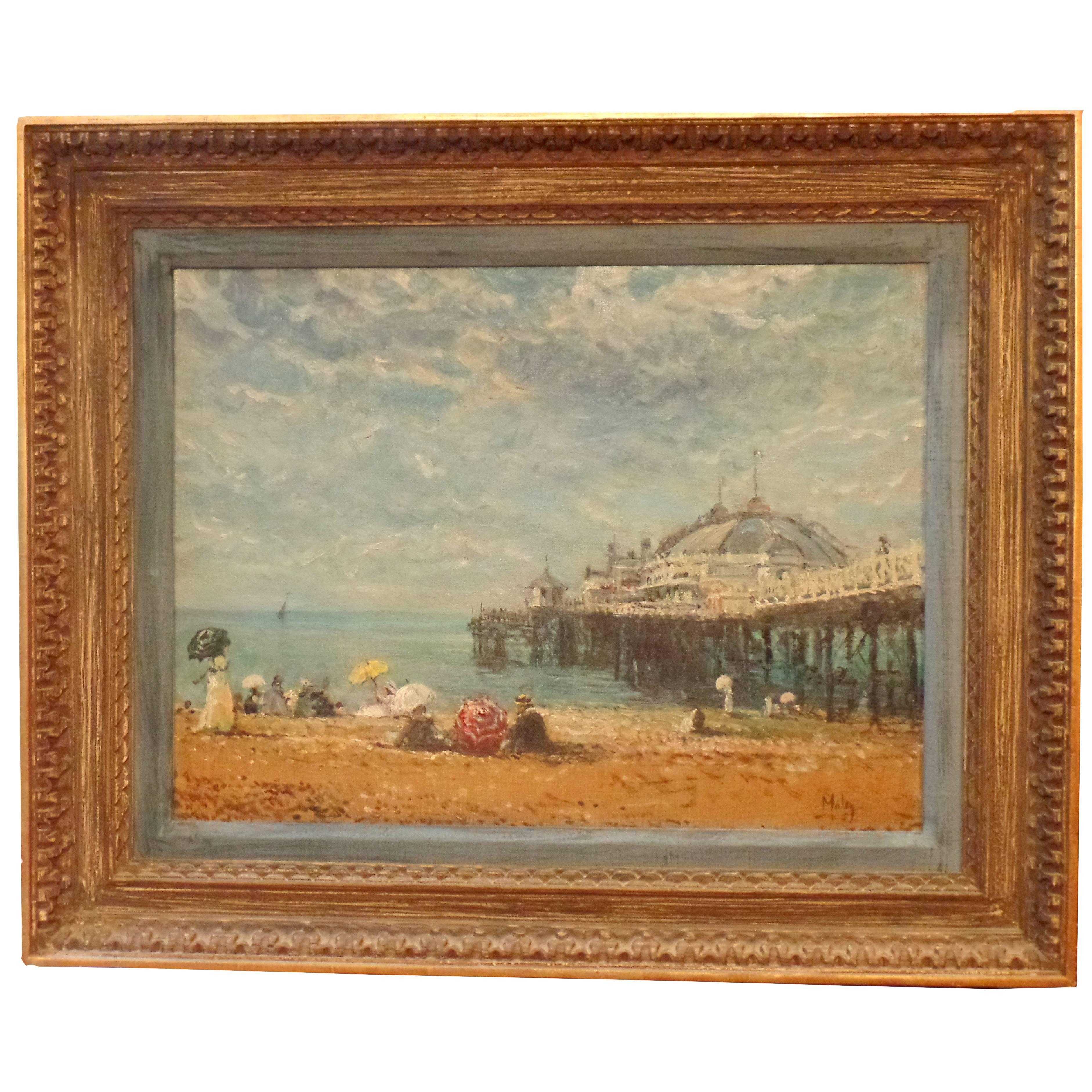 20th Century Oil Painting "The Brghton Pier", Signed Maley For Sale