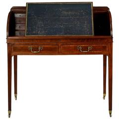 Exceptional English George III Cylindrical Mahogany Leather Writing Desk