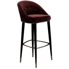 Bar Stool Myla with Cotton Velvet seat and Black Lacquered Legs