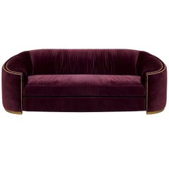 Kingdom Sofa with Velvet Fabric Aged Brass Base and Golded Nails