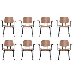 Set of Eight Mid-Century Modern Prouve Style Walnut Plywood Armchairs