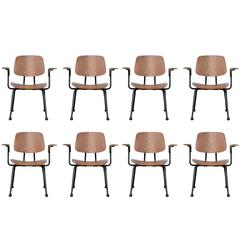 Set of Eight Mid-Century Modern Prouve Style Walnut Plywood Armchairs