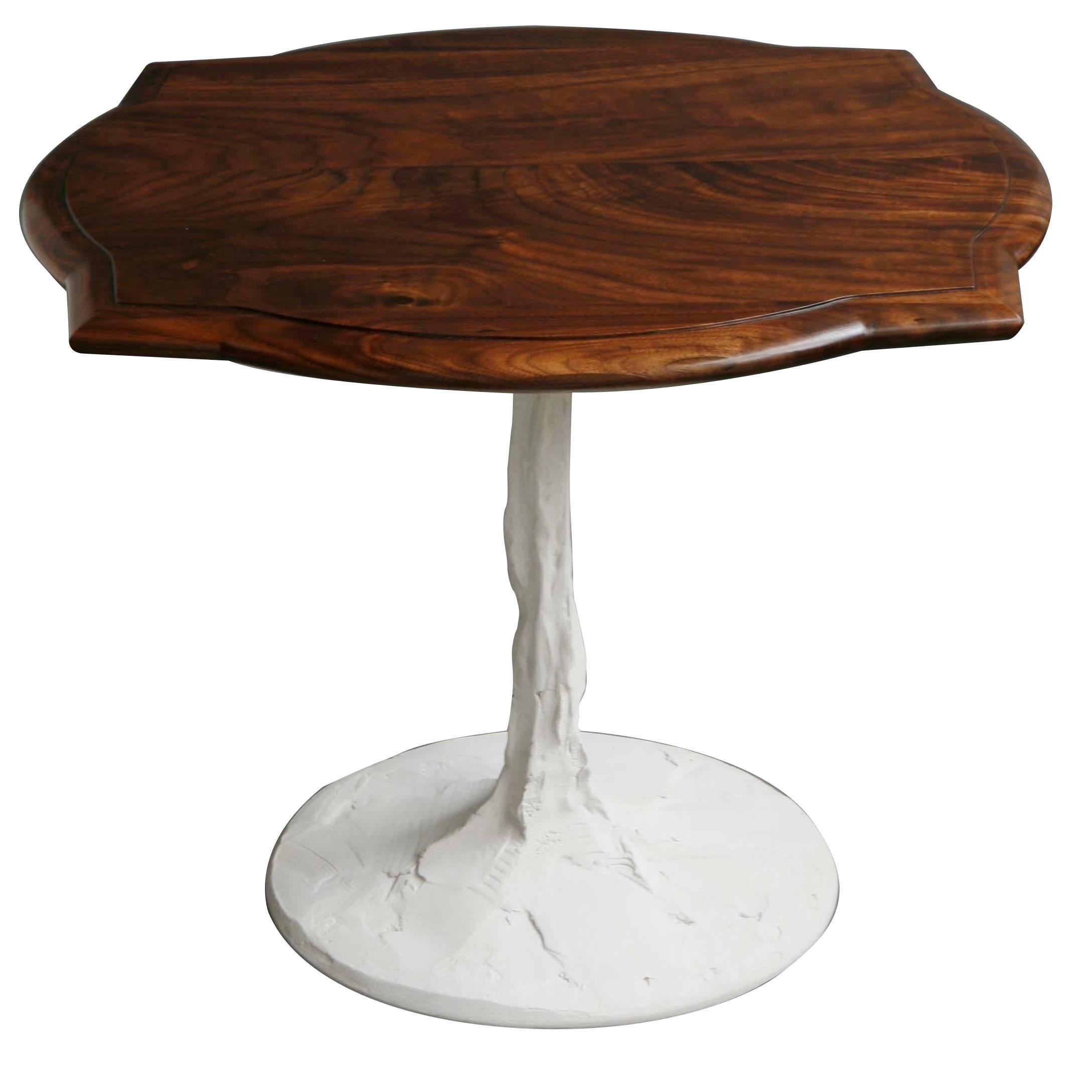 Caption Side Table in Figured Walnut with Concrete Pedestal Base - IN STOCK For Sale