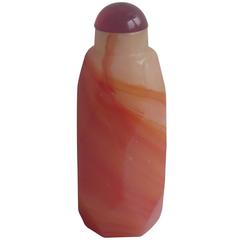 Vintage Chinese Snuff Bottle Natural Salmon-Red Agate Hand-Carved Facets, circa 1940