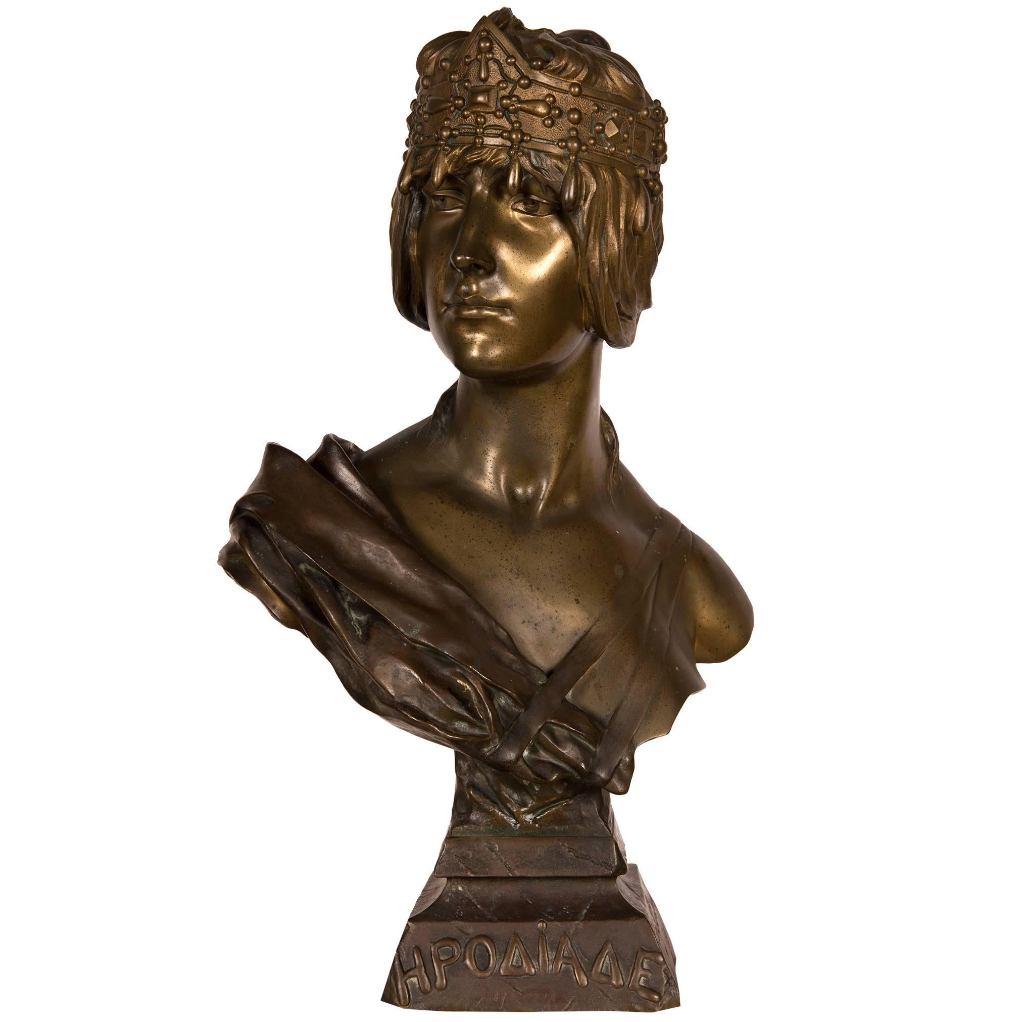 Bronze Art Nouveau Orientalist Bust of Herodias by Georges Coudray, France For Sale