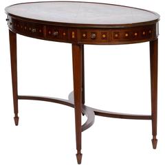 Vintage English Inlaid Oval Writing Desk