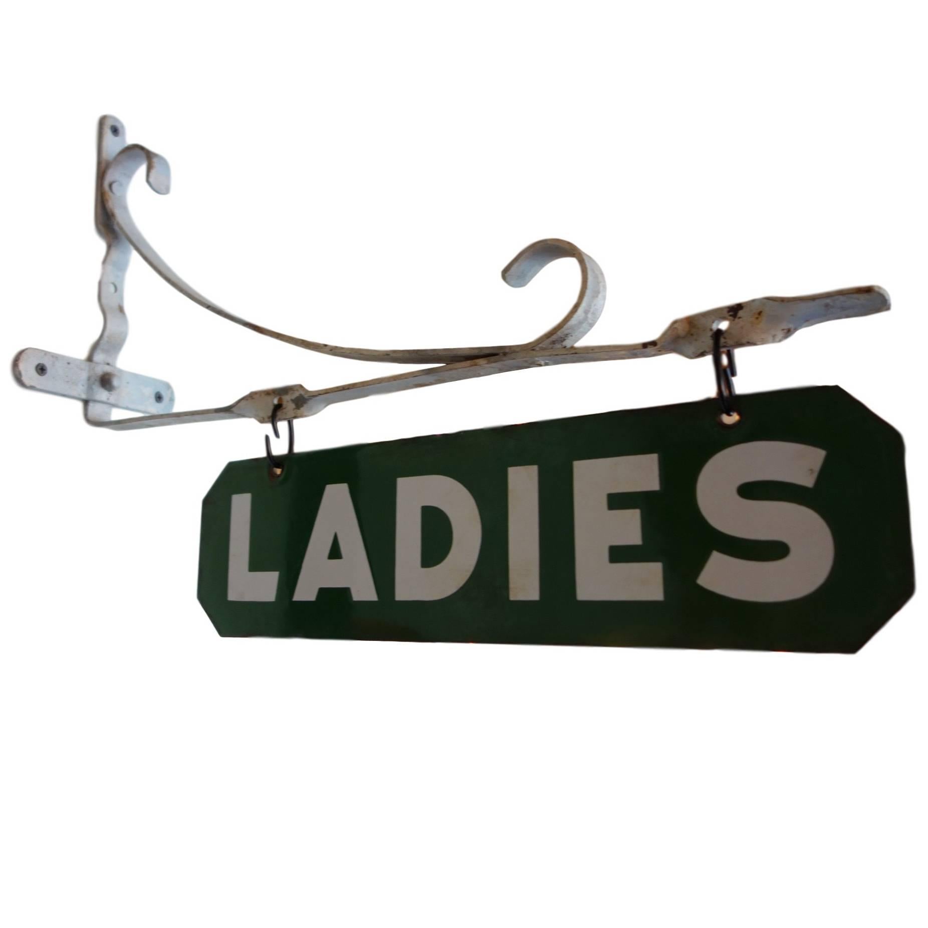 Double-Sided Porcelain ‘Ladies’ Sign with Wall Mount Bracket