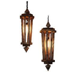 Pair of Studio Craft Rustic Lanterns, circa 1970