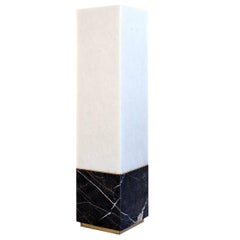 Meta Pedestal in White Quartz, Black Marble with Brass Details