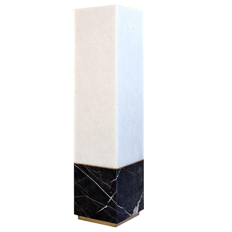 Meta Pedestal in White Quartz, Black Marble with Brass Details at