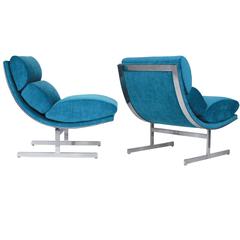 Pair of Turquoise Stainless Steel Chairs by Kipp Stewart