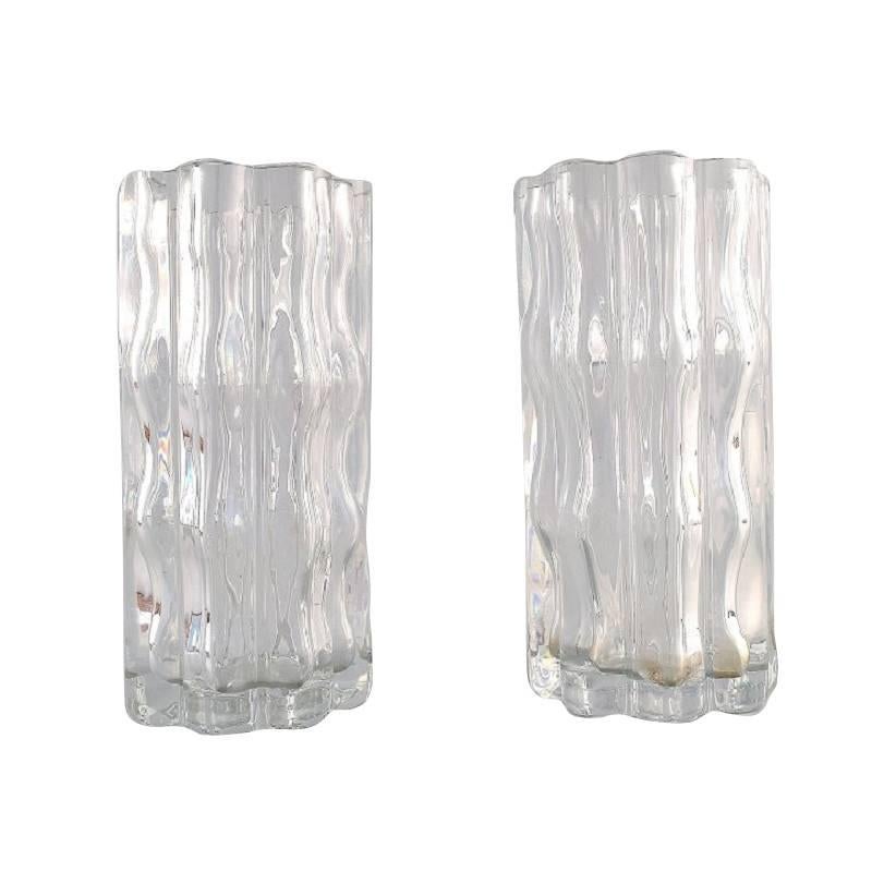 Pair of Orrefors Art Glass Vases, Signed, Sweden, Mid-20 Century For Sale