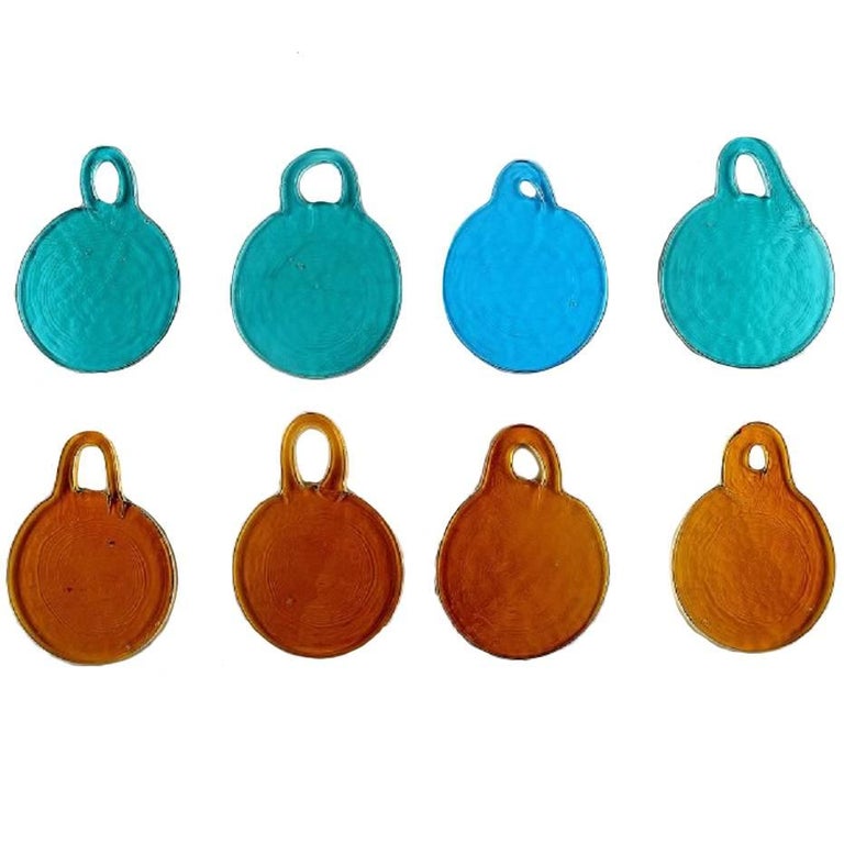 Eight Retro Art Glass Hangers from Holmegaard in Different Colors