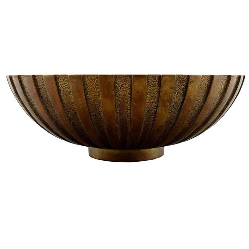Large Tinos Art Deco Bowl in Bronze, Denmark, 1940s